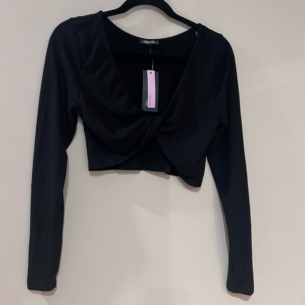 Wild Fable Black Long Sleeve Crop Twist Top NWT